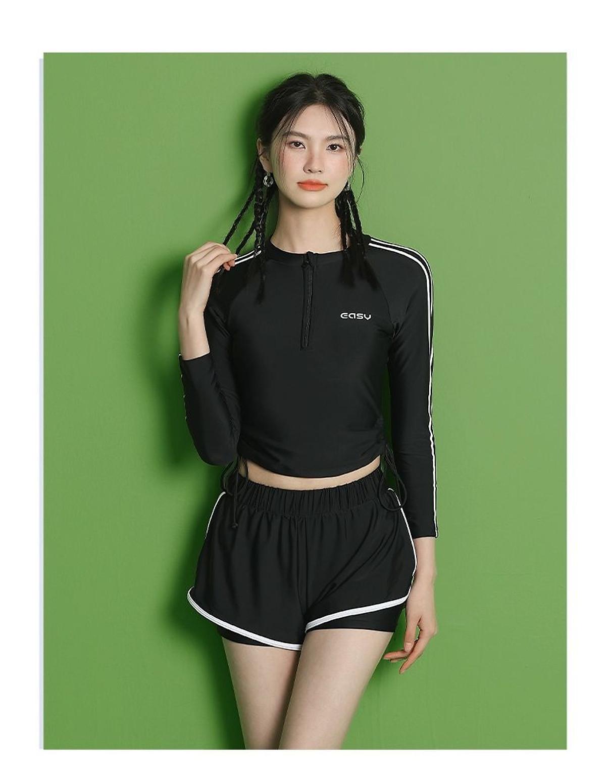 Bikini đồ bơi nữ kín đáo đồ bơi nữ tay dài-quần đùi - Đen