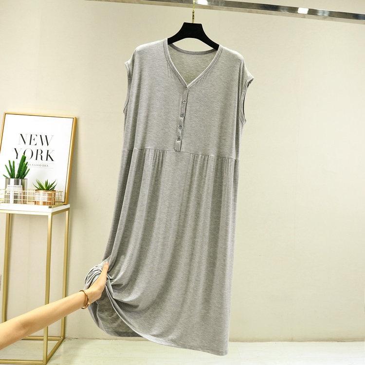 Váy đầm thun mặc ngủ ở nhà ngắn tay vải Modal (gỗ Sồi) mềm mại thoáng mát dáng suông mã VAV0433 - M01 Đen