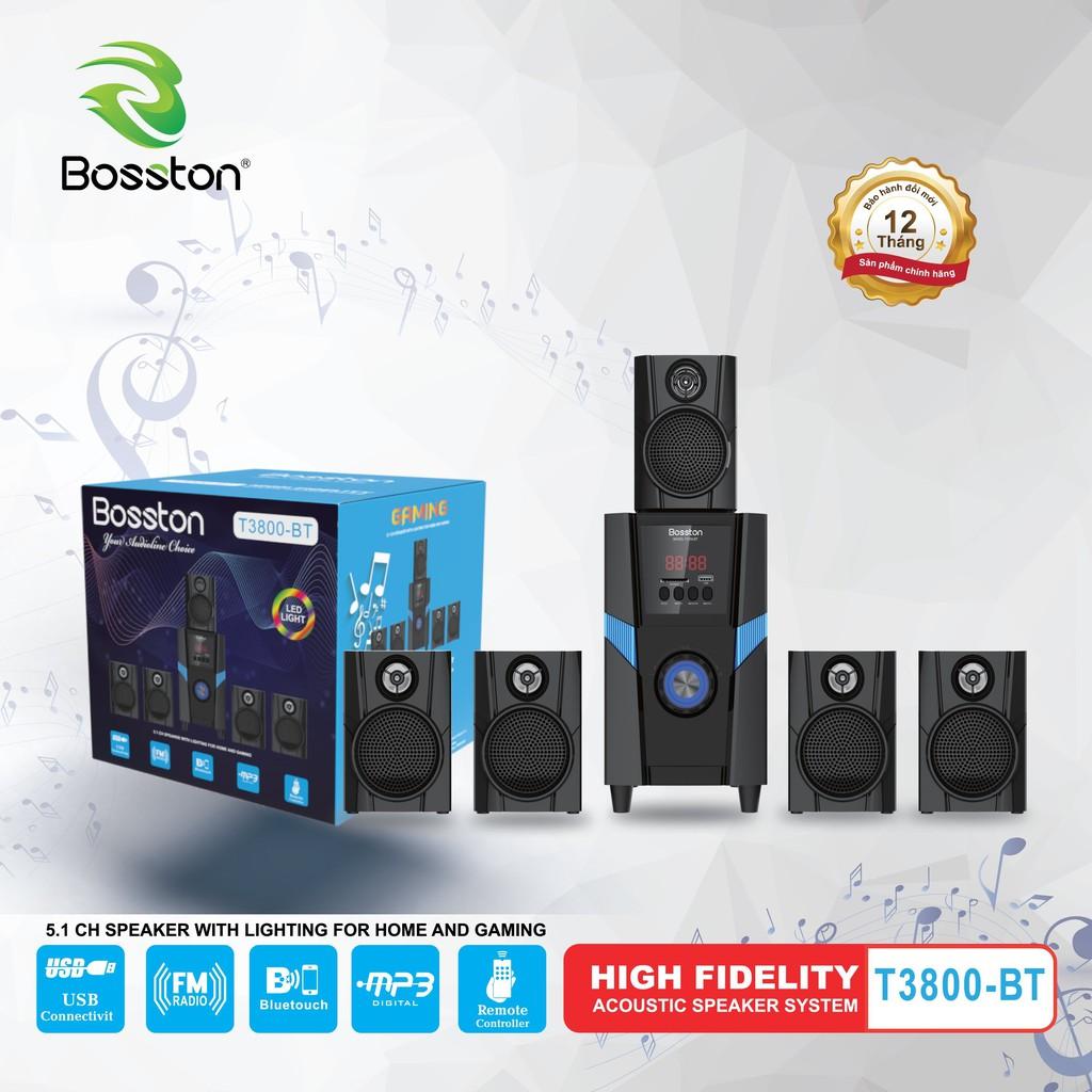 Loa vi tính 5.1 kiêm Bluetooth USB thẻ nhớ Bosston T3800-BT 45W led RGB 7 màu, nguồn 220V (Đen) HÀNG CHÍNH HÃNG