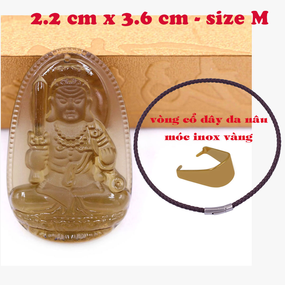Mặt Phật Bất động minh vương đá obsidian 3.6 cm kèm vòng cổ dây da nâu - mặt dây chuyền size M, Mặt Phật bản mệnh