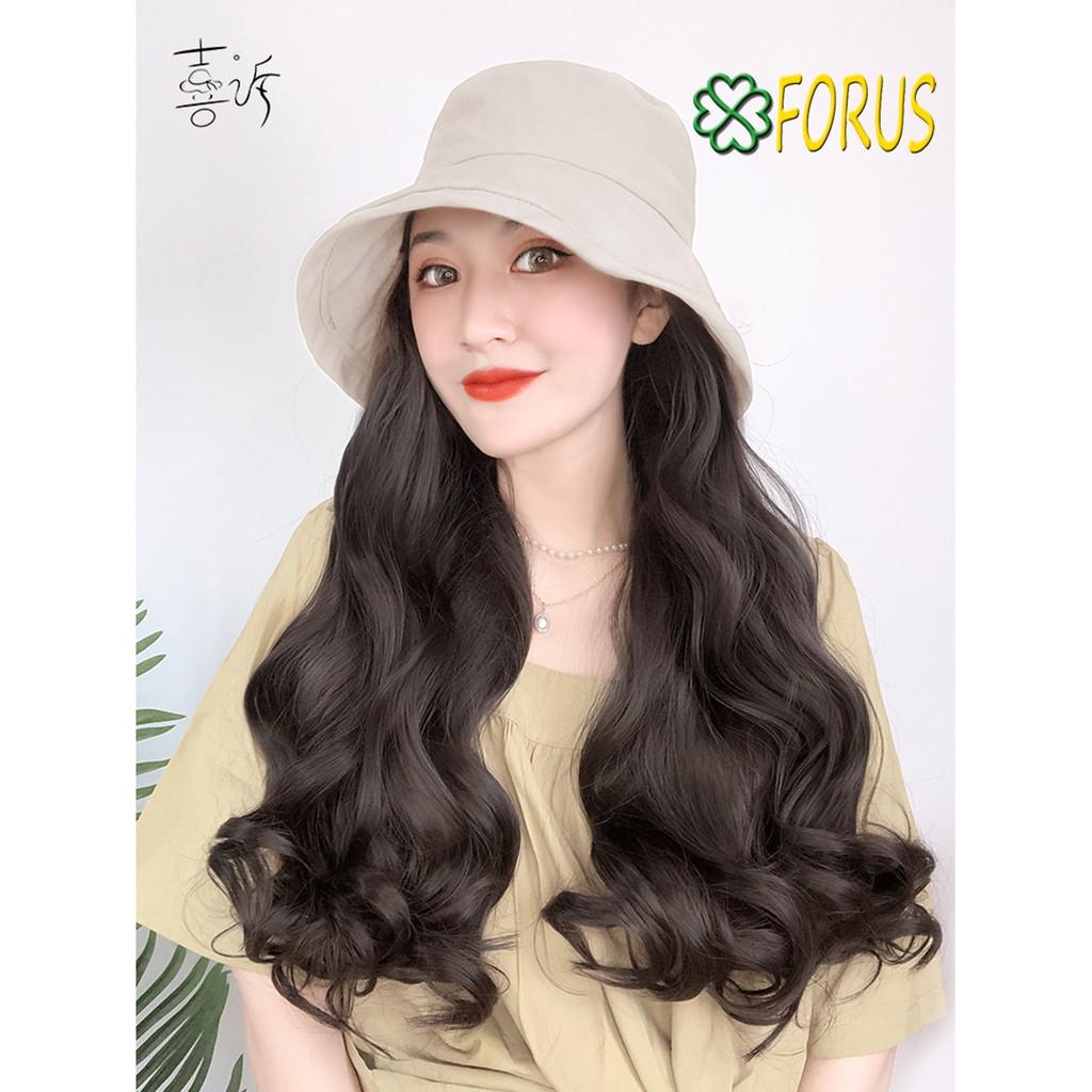 Tóc giả gắn mũ tai bèo trắng xoăn dài