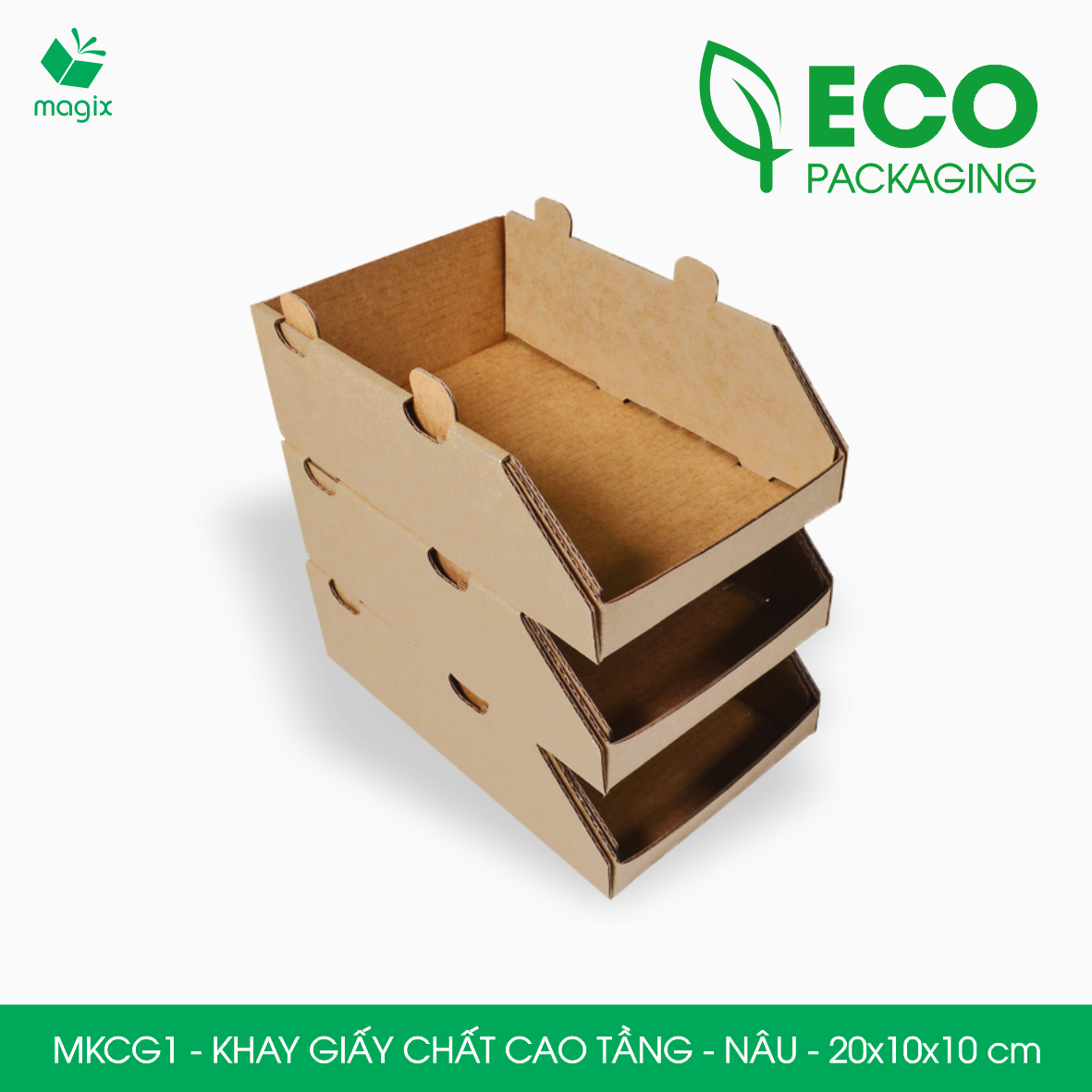 MKCG1 - 20x10x10 cm - 10 Khay giấy chất cao tầng bằng giấy carton siêu cứng, kệ giấy đựng đồ văn phòng, khay đựng dụng cụ, khay linh kiện, kệ phân loại dụng cụ