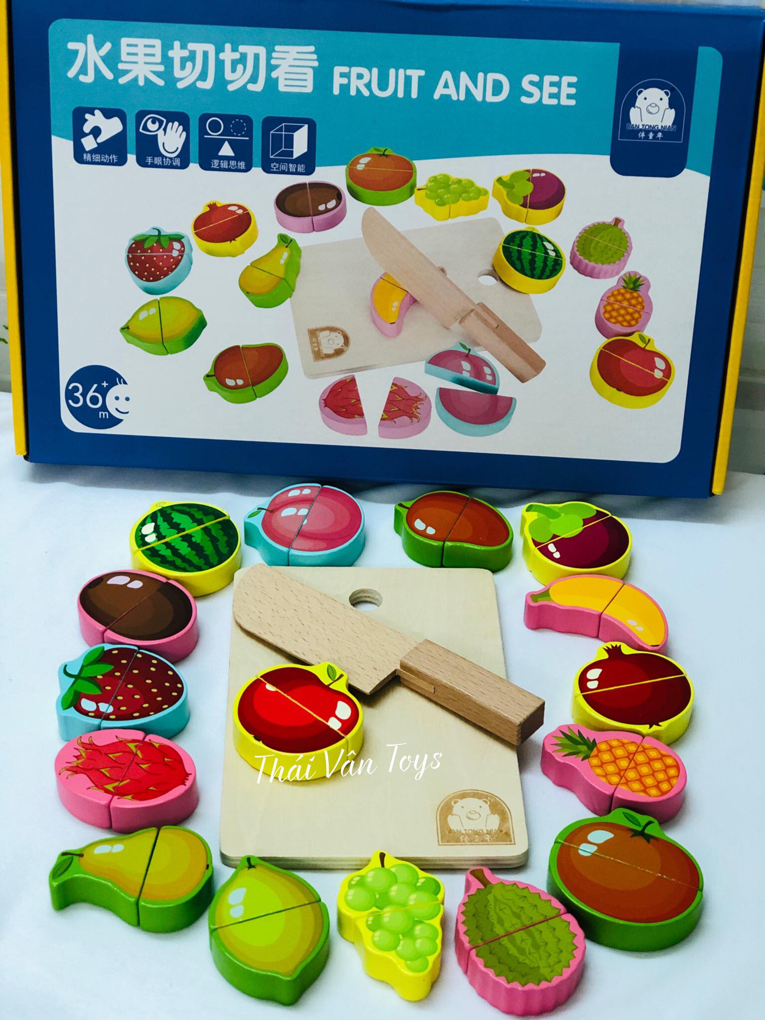 Bộ cắt trái cây 16 loại có nam châm - Đồ chơi gỗ an toàn cho bé nấu ăn làm bếp