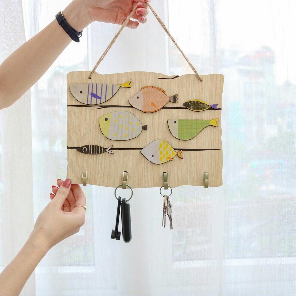 Bảng treo cửa có móc treo chìa khóa nhiều mẫu hình ảnh dễ thương tặng móc dán và móc gỗ đính kèm