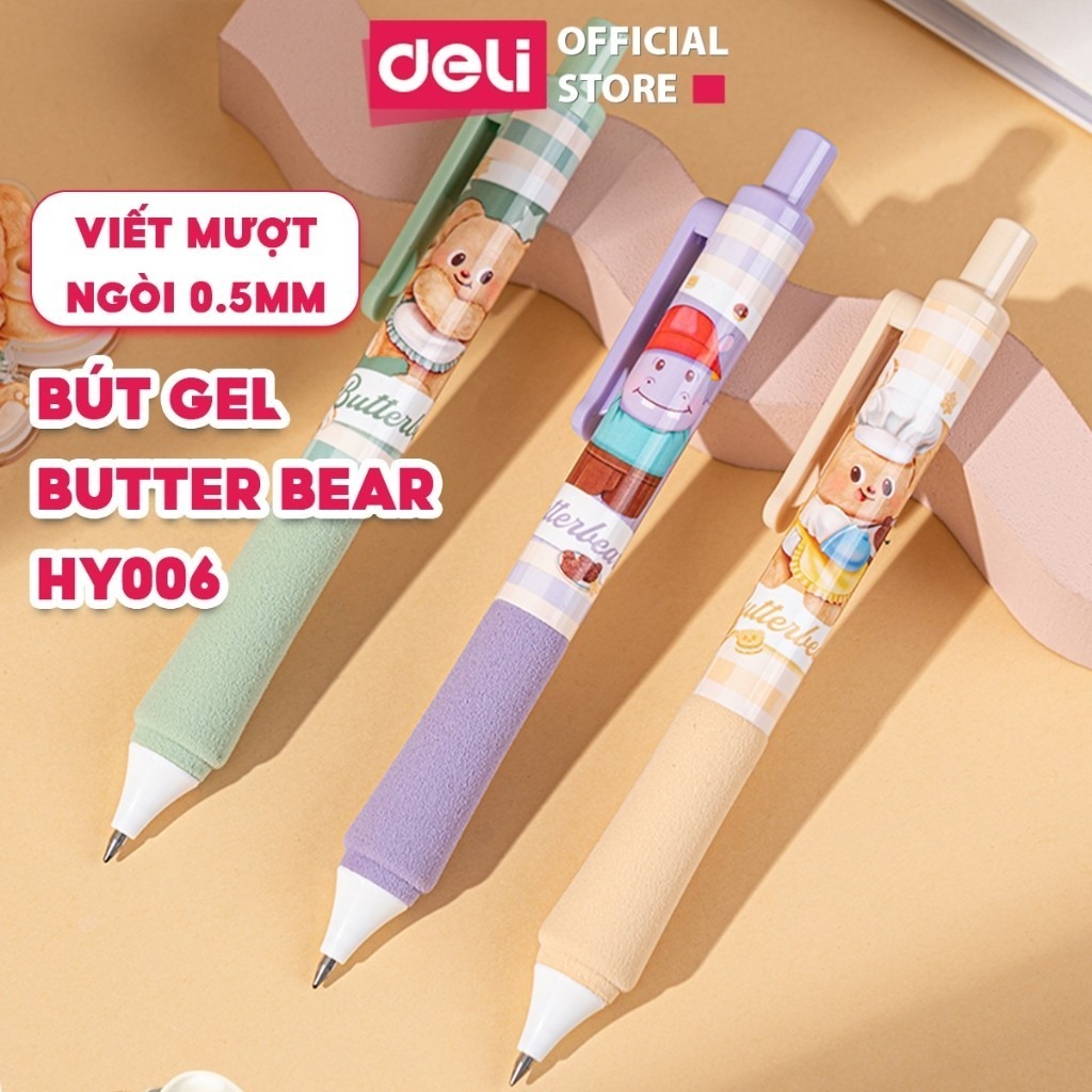 Bút Gel Bút Bi Nước Màu Pastel Phối Nhũ Ngòi 0.5mm Deli - Bút Bi Nước Mực Đều Viết Trơn Tru Văn Phòng Phẩm Cao Cấp