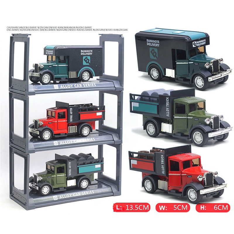 Bộ xe tải mô hình die-cast vỏ kim loại tỉ có đèn âm thanh mô phỏng chạy trớn lệ 1:32 độc đáo mới lạ, hộp combo 3 xe