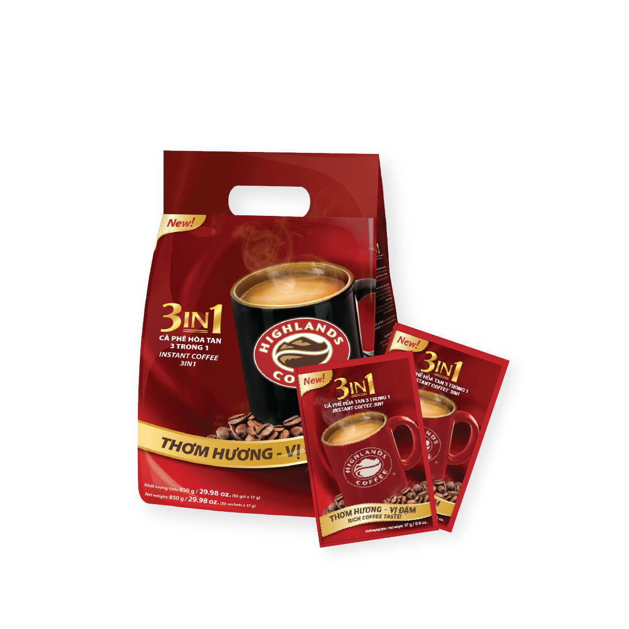 [TẶNG GỐI DU LỊCH HIGHLANDS 189K] Combo 3 Túi Cà phê sữa hòa tan 3in1 Highlands Coffee (50 gói x 17g)