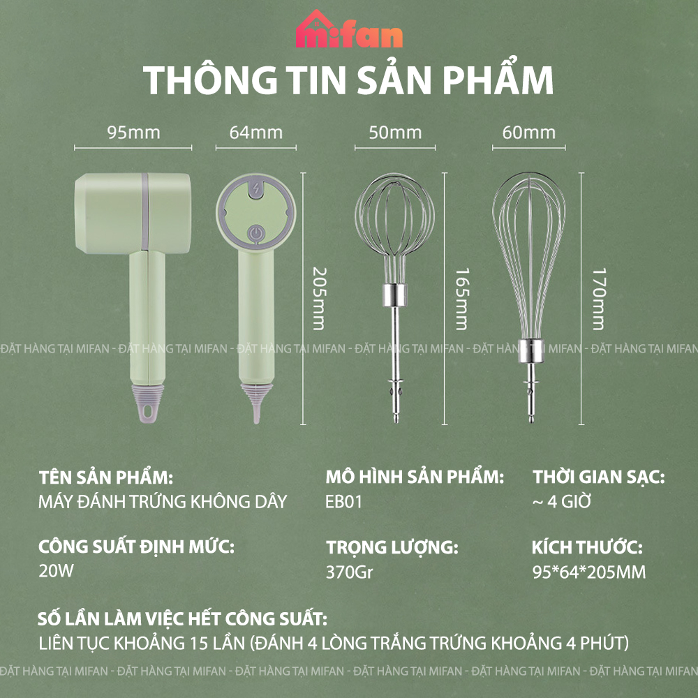 Máy Đánh Trứng Cầm Tay - Máy xay thịt, tỏi, ớt đa năng MIFAN - Hàng Chính Hãng