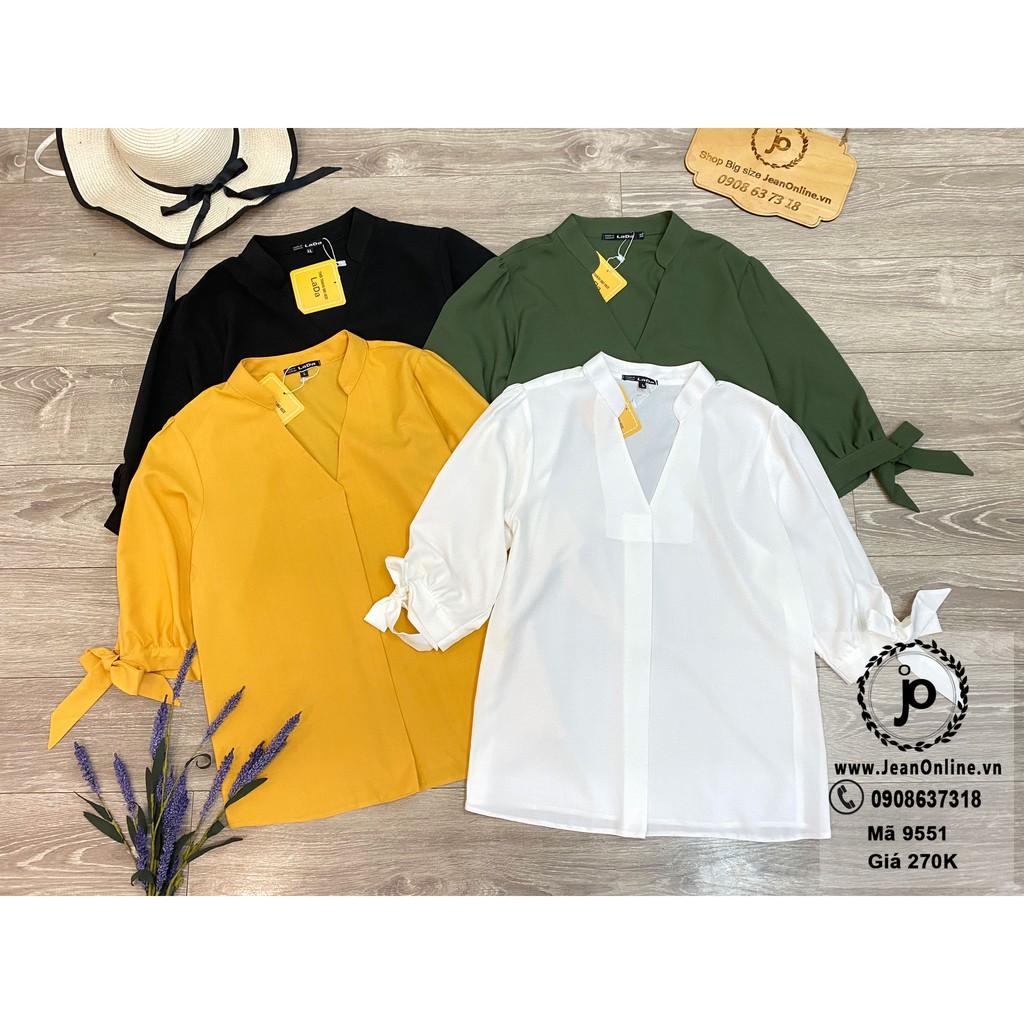 Sơ mi Cổ Trụ Tay Cột Nơ Bigsize Nữ áo sơ mi nữ, thời trang ngoại cỡ, thời trang bigsize, áo kiểu