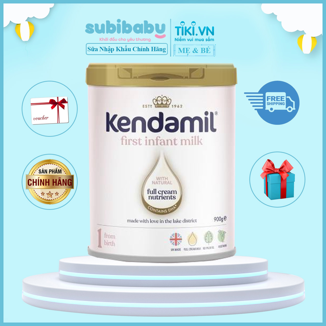 Sữa Công Thức Nguyên Kem Kendamil Số 1 900g ( từ 0-6 tháng)