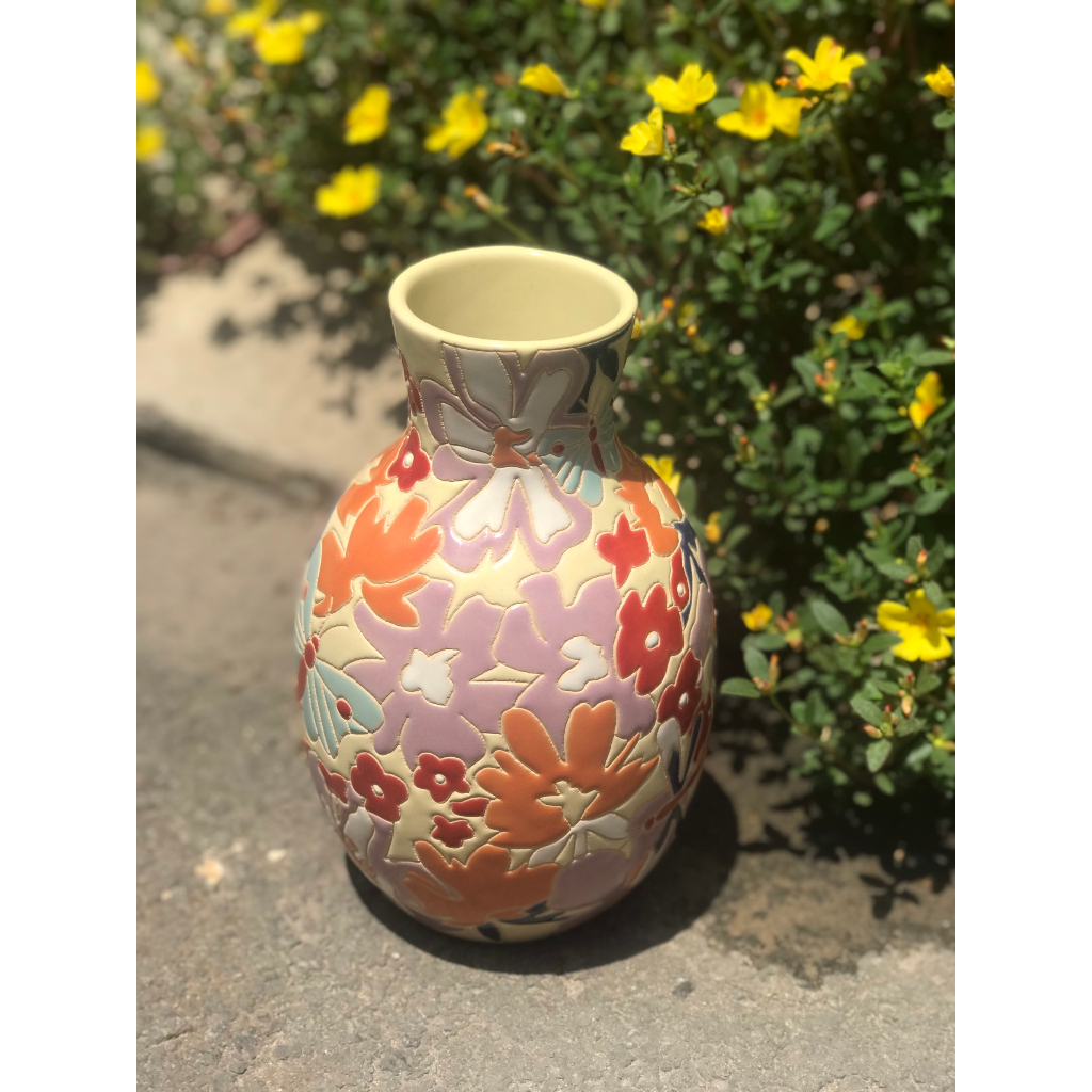 BÌNH BÔNG BÁCH HOA GỐM SỨ THỦ CÔNG NAM BỘ TD1 23CM CẮM HOA TRANG TRÍ DECOR