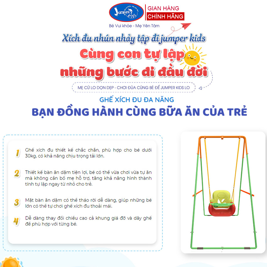 Xích Đu Cho Bé JUMPER KIDS KG102 Bộ Cao Cấp Có Thêm Chân Ngang Xích Đu Trong Nhà Cho Trẻ Em