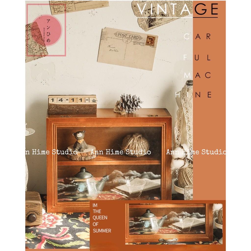 Tủ Gỗ Mini Để Bàn Retro Đựng Mỹ Phẩm Đồ Decor Kiểu Cánh Ngược Ann Hime Sp6