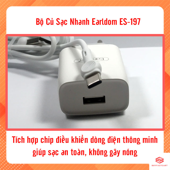 Bộ sạc nhanh type c 2.1A Earldom ES-197 kèm dây - Hàng chính hãng