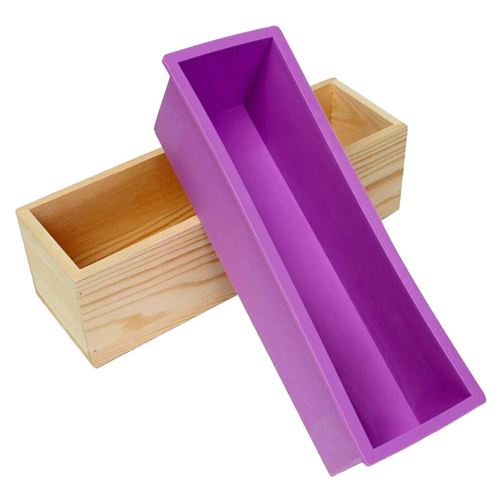 1200g Silicone Soap Loaf Mold Wooden Box DIY Making Tool BPA Free A Pink