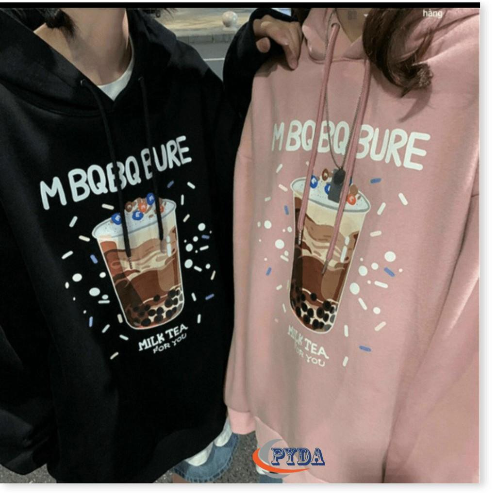 Áo khoác hoodie nam nữ chất thun nỉ ngoại chống nắng tốt in họa tiết in ly trà sữa chân châu siêu đáng yêu, có nón 2 lớp