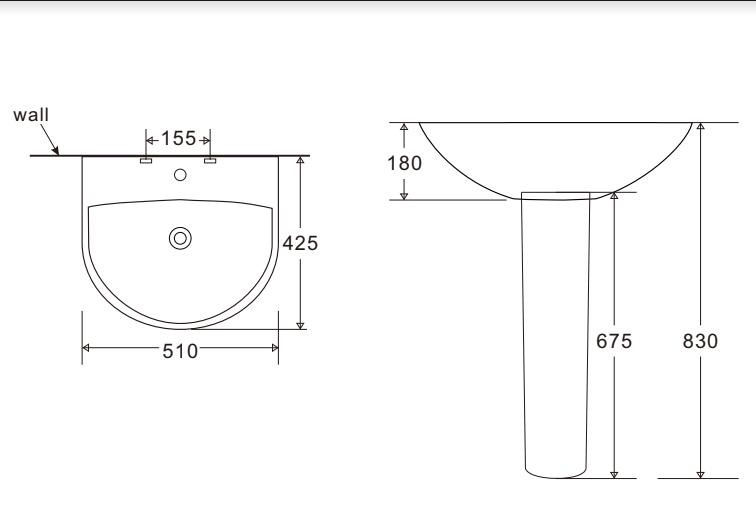 Chậu lavabo rửa mặt + chân đứng  BSA-501D (vòi gắn trên mặt lavabo)