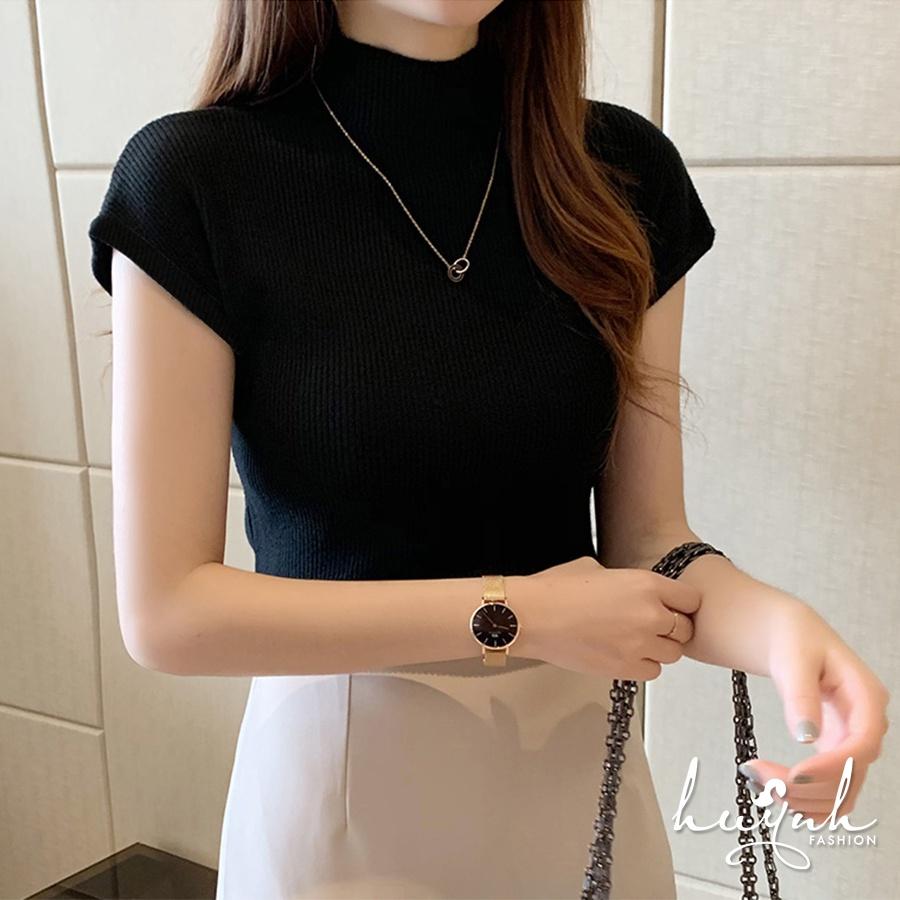 Áo len tăm cổ lọ tay ngắn siêu mềm co giãn freesize - LEN02