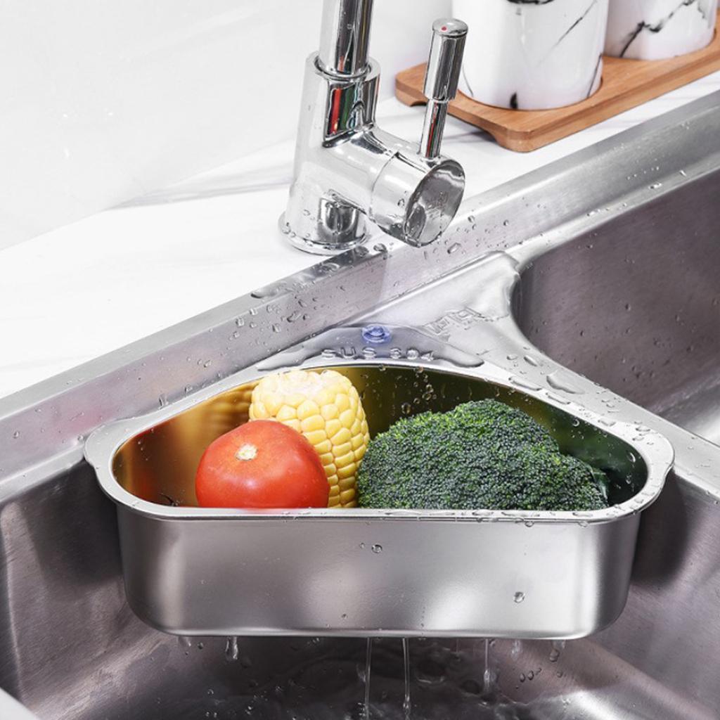 3X Stainless Steel Sink Drainage Basket with Suction Cup Corner Sink Strainer
