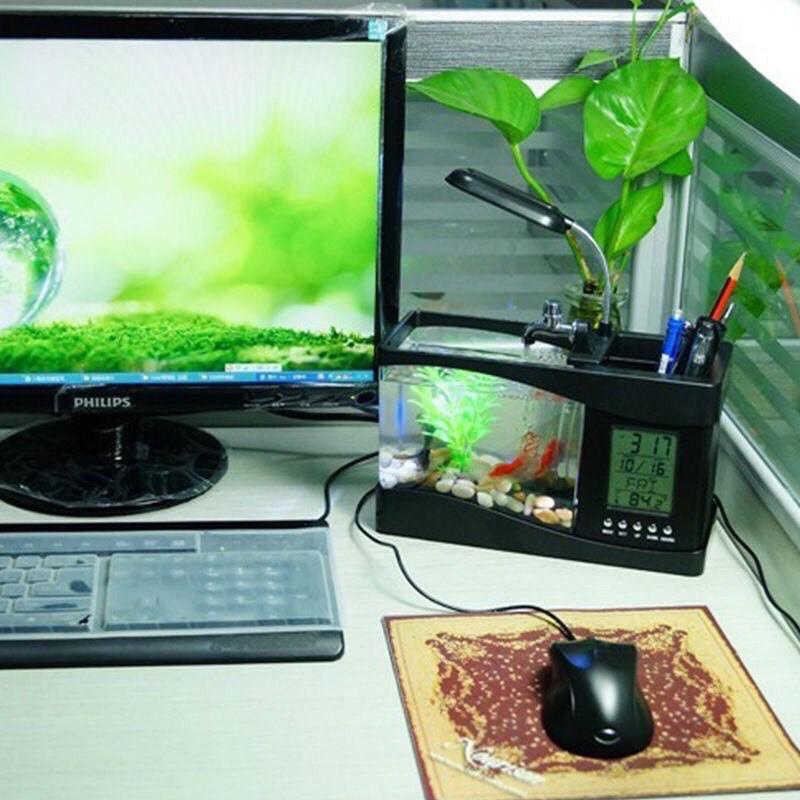 BỂ CÁ MINI KIÊM ĐỒNG HỒ ĐỂ BÀN SIÊU DỄ THƯƠNG JENECA TG-03