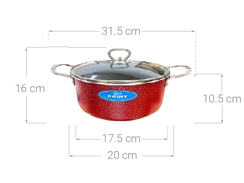 Nồi Nhóm Chống Dính Vân Đá  RAINY Nắp Kính  20cm- Hàng Chính Hãng
