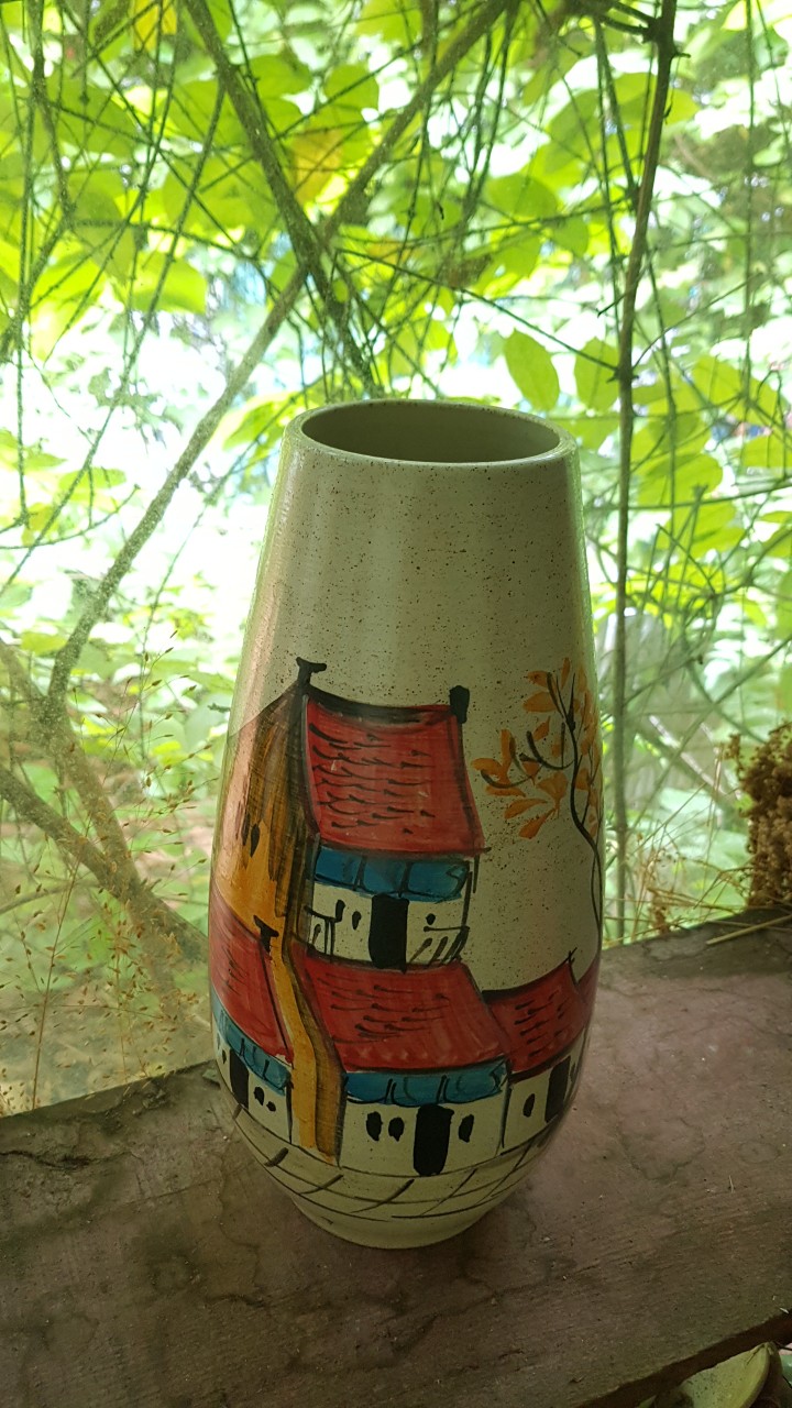 Bình hoa dạng ống tròn, họa tiết phố cổ, cao 30cm, trang trí nhà cửa, quà tặng tân gia, sinh nhật, gốm Bát Tràng. Giao từ HCM