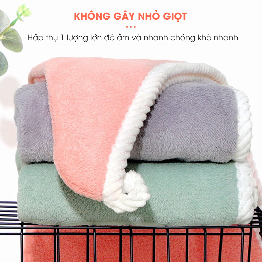 Khăn quấn tóc ủ tóc nhanh khô CWELL, lông cừu san hô siêu mềm, siêu thấm, siêu dày 25x65cm C06PK