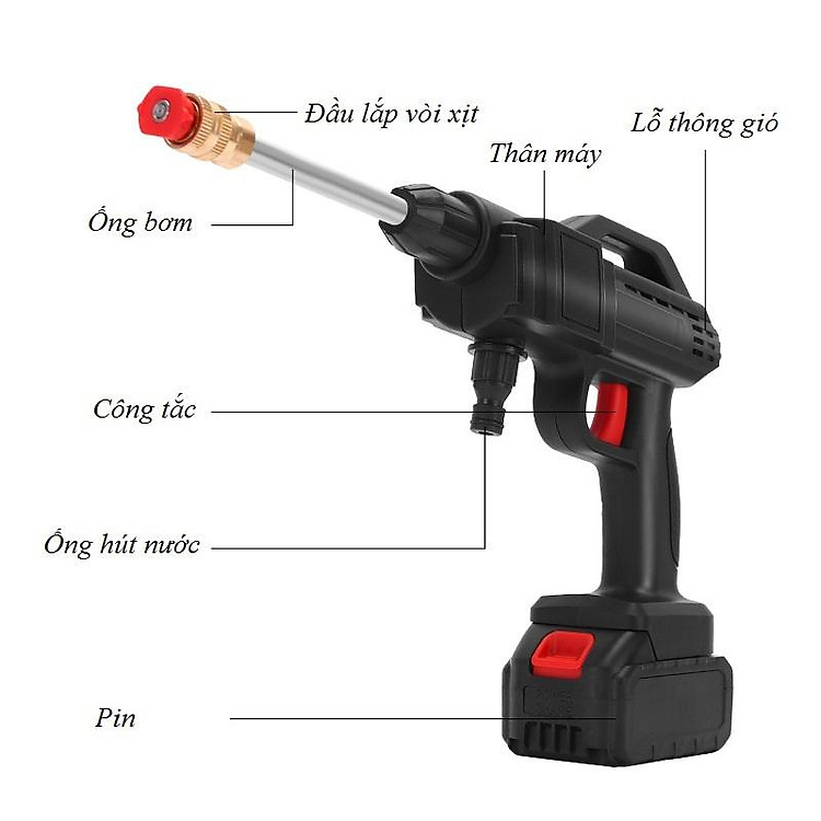 Máy Rửa Xe Cầm Tay Mini 48V, Máy Xịt Rửa Tăng Áp, Công Suất 400W, 2 Pin Dùng Tại Nhà Tiện Lợi