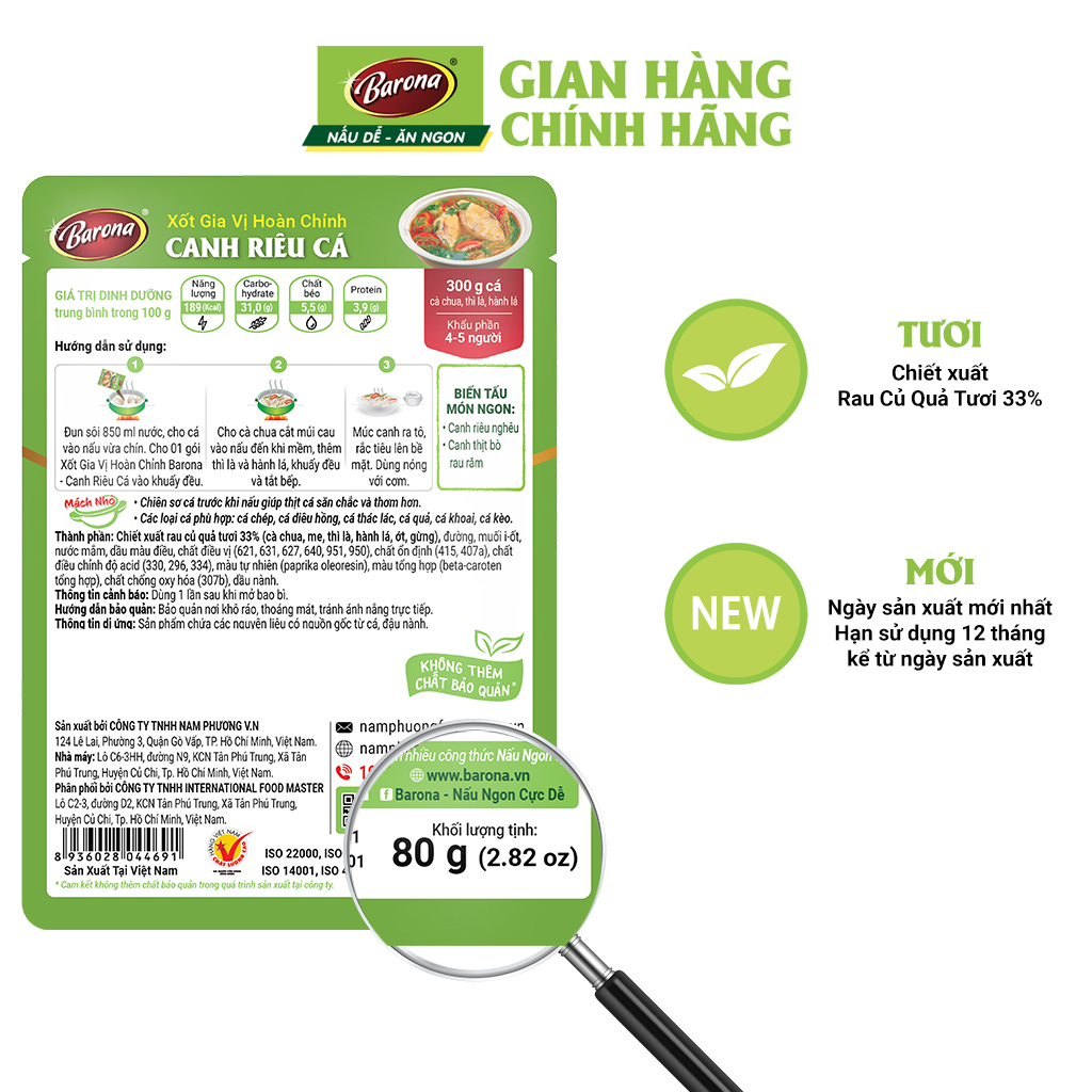 Combo 3 Gói Gia Vị Canh Riêu Cá Barona 80g ướp ngon chuẩn vị không cần nêm nếm