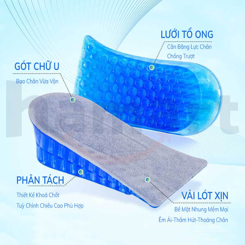 COMBO 4 Miếng Đệm Gel Lót Giày Tăng Chiều Cao Hamart Tuyệt Đỉnh Êm Ái Thoải Mái Gấp 4 Lần