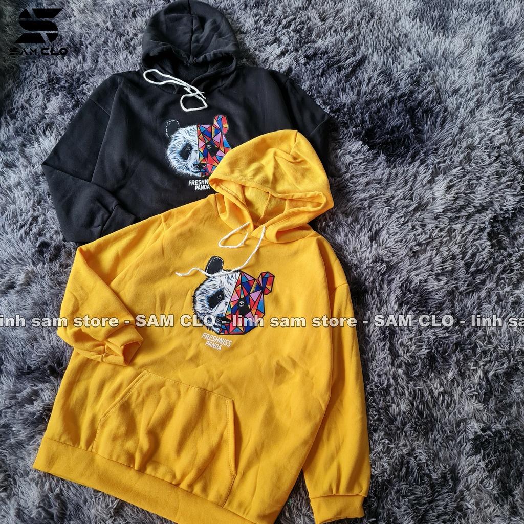 Áo khoác nỉ nữ SAM CLO hoodie chui có mũ NỈ 1 LỚP tay dài thu đông freesize dáng unisex in hình đầu gấu chữ PANDA