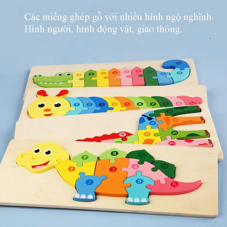 Combo 5 Tranh Ghép Hình Bằng Gỗ Đồ Chơi Tranh Ghép Nối Số Cho Bé Kích Thước 30*13cm