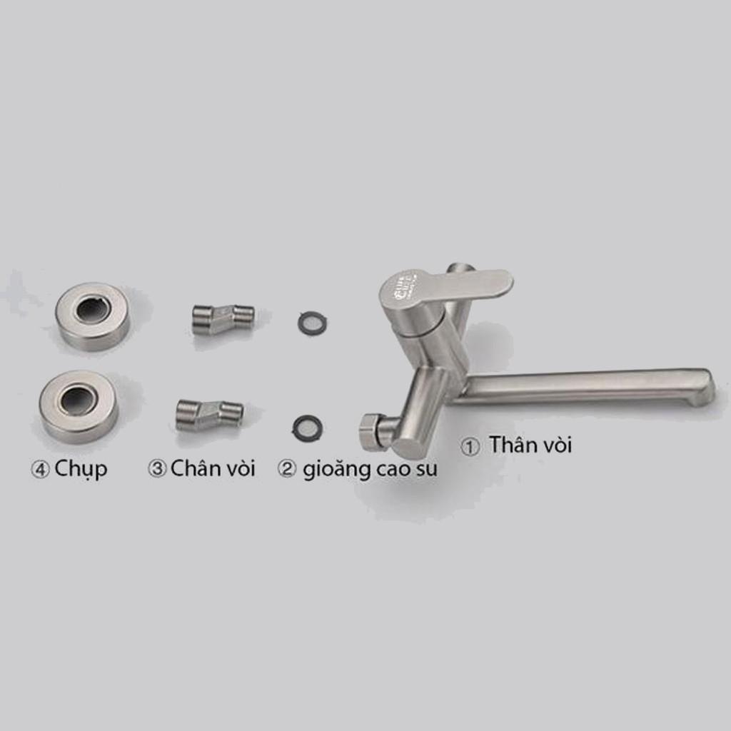 Vòi rửa chén bát cắm tường nóng lạnh Inox 304 xoay 360 độ 6016