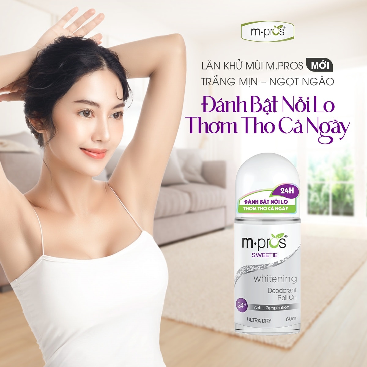 Lăn Khử Mùi M.Pros 60ml - Trắng Mịn - Ngọt Ngào - Khử Mùi Hiệu Quả