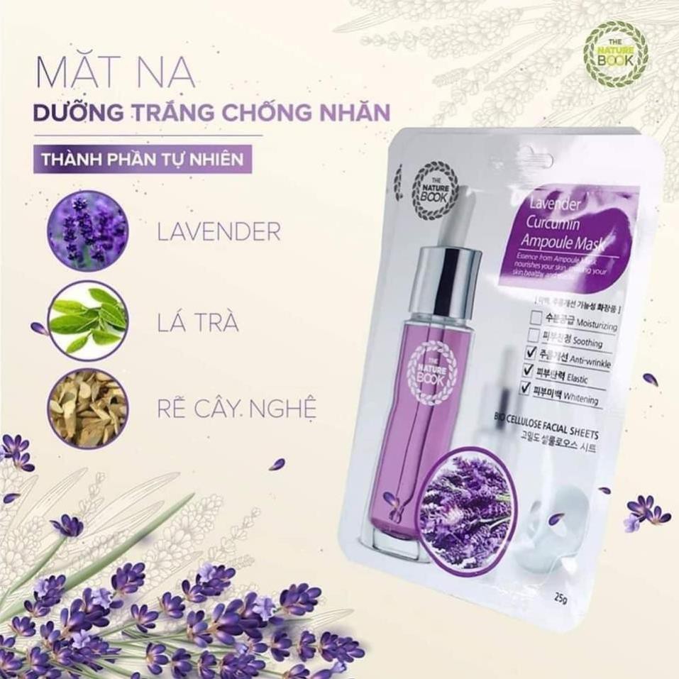 Mặt nạ The Nature Book dưỡng trắng chống nhăn hoa oải hương Lavender Curcumin Ampoule Mask - 10 Miếng