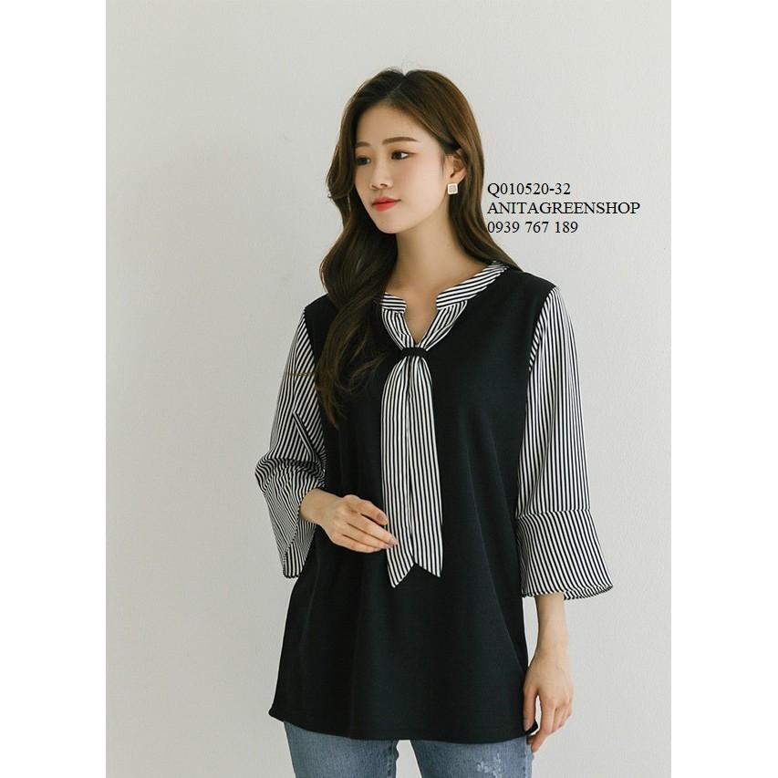 Q010520 ÁO SƠ MI NỮ PHỐI SỌC FORM DÀI