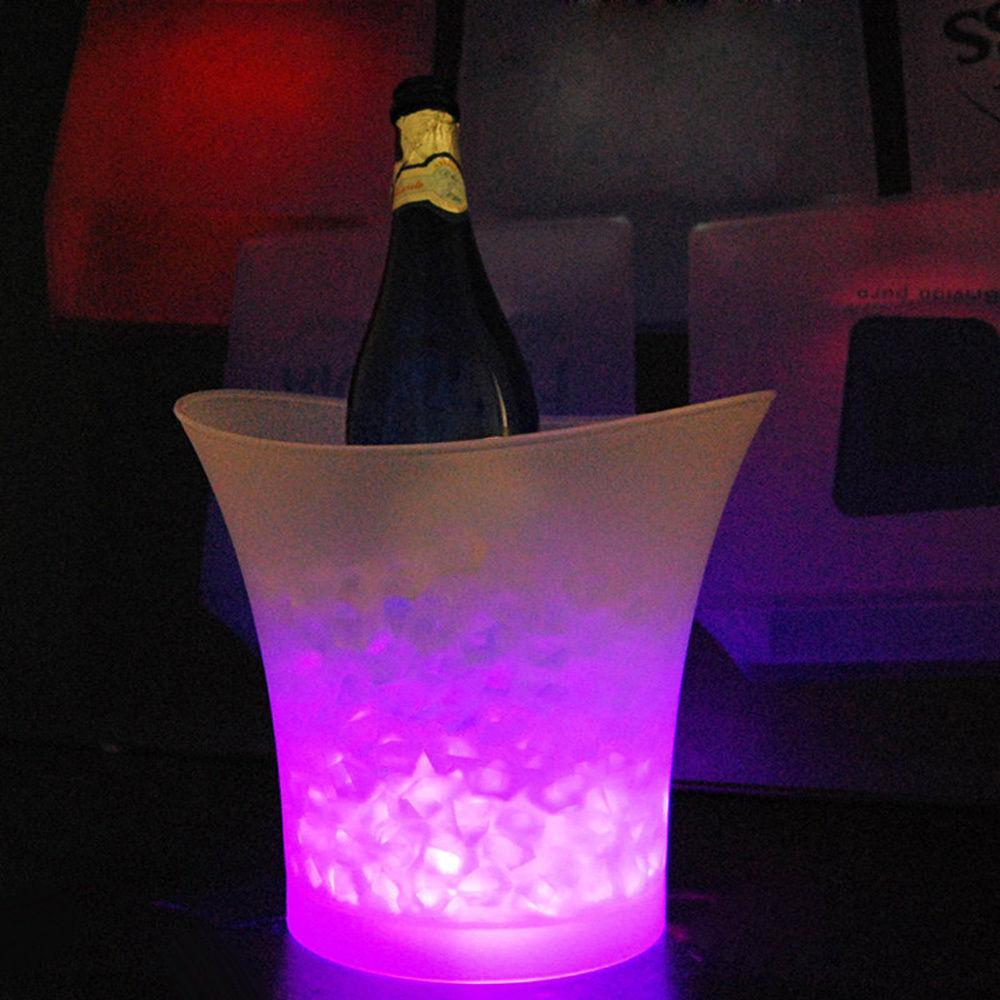 2x LED 5L Round Ice Bucket Champagne Wine Beer Holder Cooler Xmas Pub Party