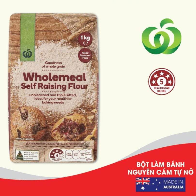 Bột làm bánh Nguyên Cám tự nở - Woolworths Wholemeal Self Raising Flour 1kg