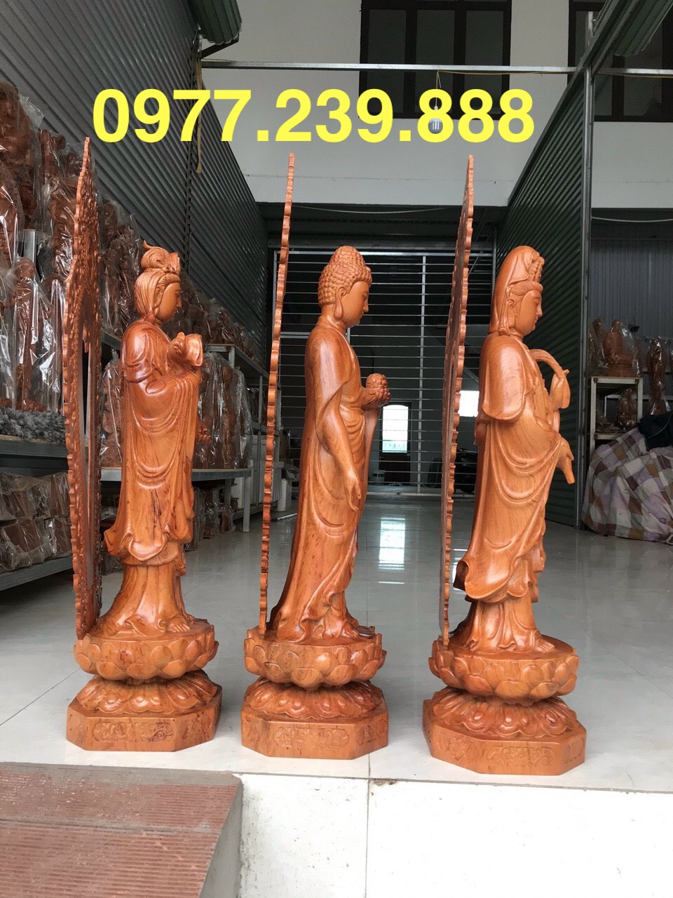 Tượng tam thánh gỗ hương 50cm