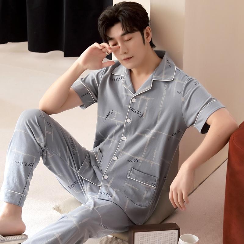 2302-Bộ Pijama nam cộc tay cotton 100% mềm, thoáng mát, size L-3XL