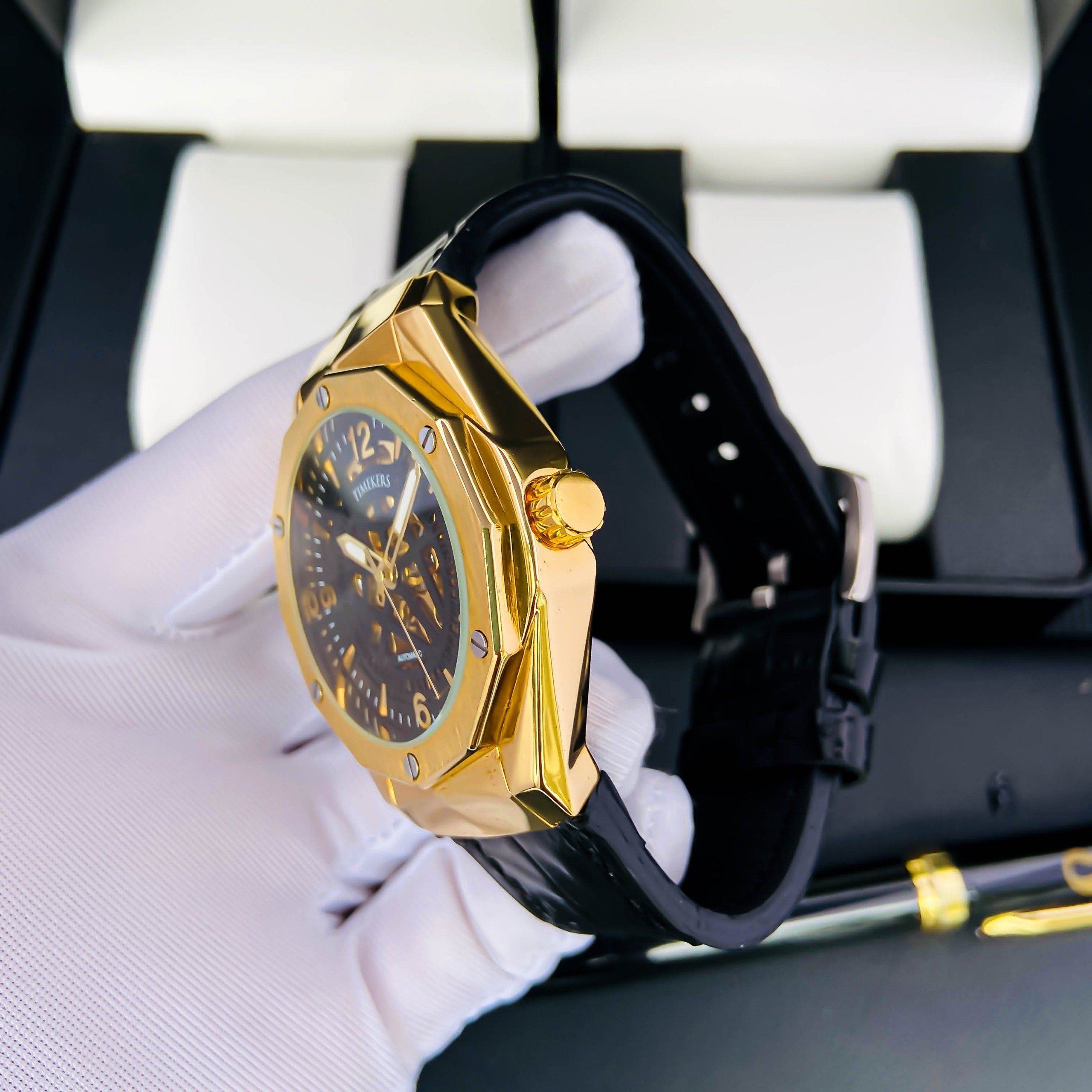 Đồng Hồ Cơ Nam Automatic Timekers, Đông Hồ Cơ Dây Da Lộ Máy, Mặt Kính sapphire - BH 12TH