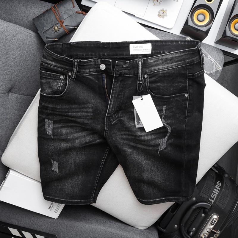 Quần short jean nam đen xám cao cấp - chất liệu bò co giãn tốt ( Hàng chuẩn shop