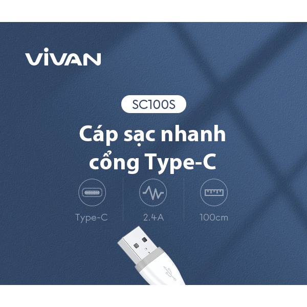 Cáp sạc nhanh USB Type-C VIVAN SC30S/SC200S Dây Dẹt 100cm/ - Hàng Chính Hãng