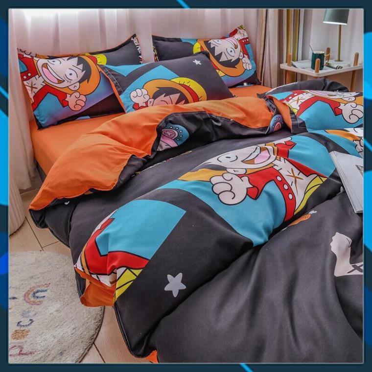 Bộ chăn ga gối Cotton poly Bedding Lufy mũ rơm, vỏ chăn mền, drap nệm và 2 vỏ gối