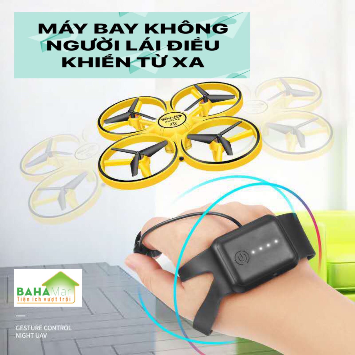 MÁY BAY KHÔNG NGƯỜI LÁI UFO ĐÈN LED ĐIỀU KHIỂN TỪ XA BẰNG ĐỒNG HỒ CẢM ỨNG THÔNG MINH &quot;BAHAMAR&quot; Máy bay thông minh 4 trục sử dụng trọng lực điều khiển cảm ứng hệ thống. Có 360 độ hồng ngoại né tránh chướng ngại vật