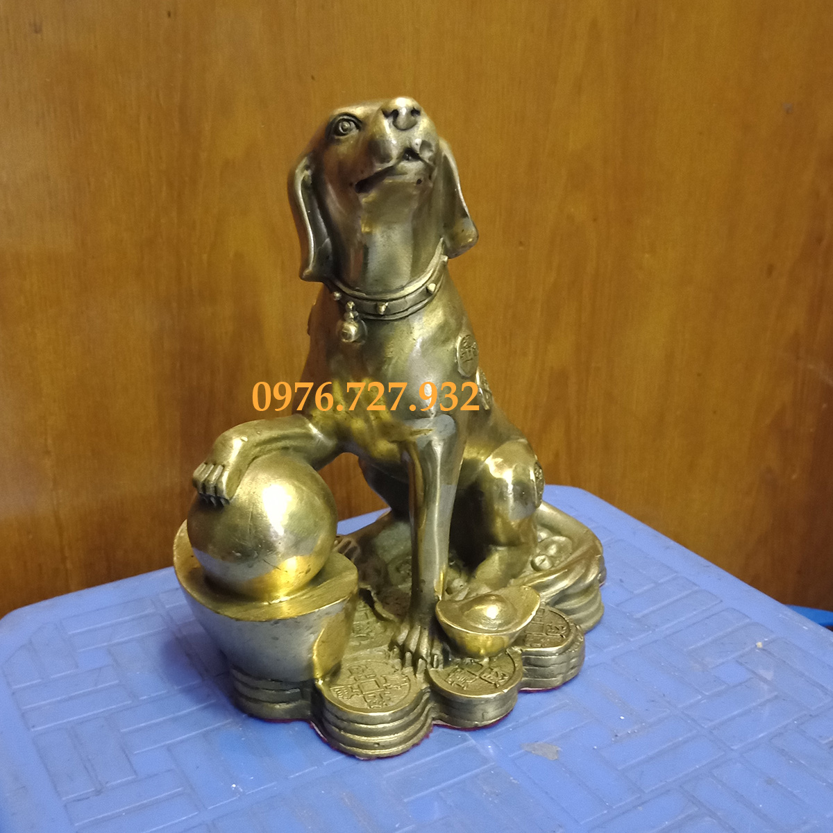 Tượng chó bằng đồng cao 18cm, chó phong thủy, chó bằng đồng