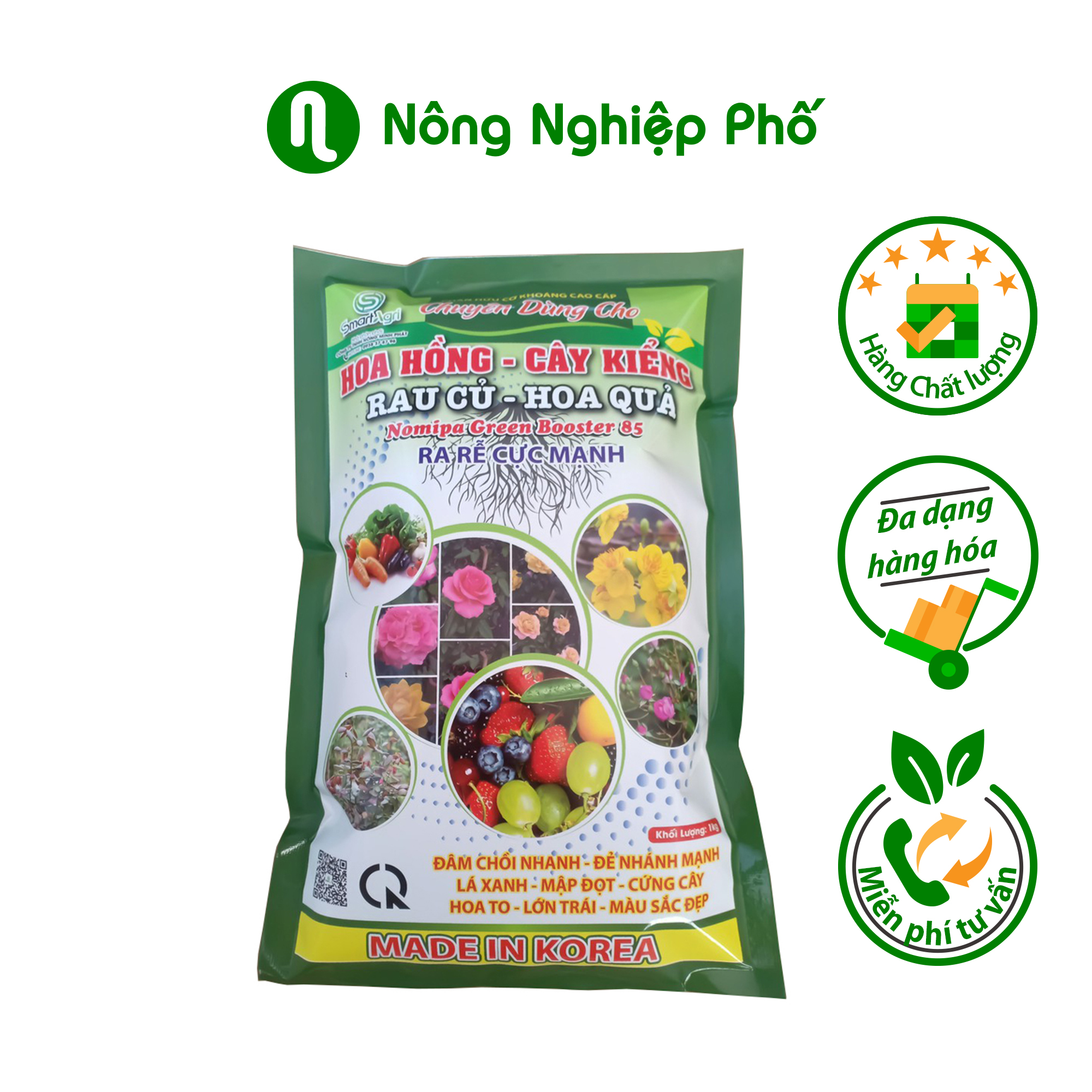 Phân hữu cơ khoáng cao cấp Nomipa Green Booster 85 - Gói 1kg