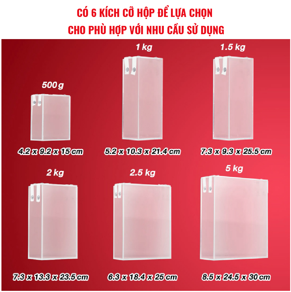 Hộp Định Hình Gạo RB5000. Chế Tạo Từ Nhựa Acrylic Đặc Biệt Dày Dặn Và Cứng Cáp, Chịu Được Lực Tác Động Cao Từ Bên Ngoài.