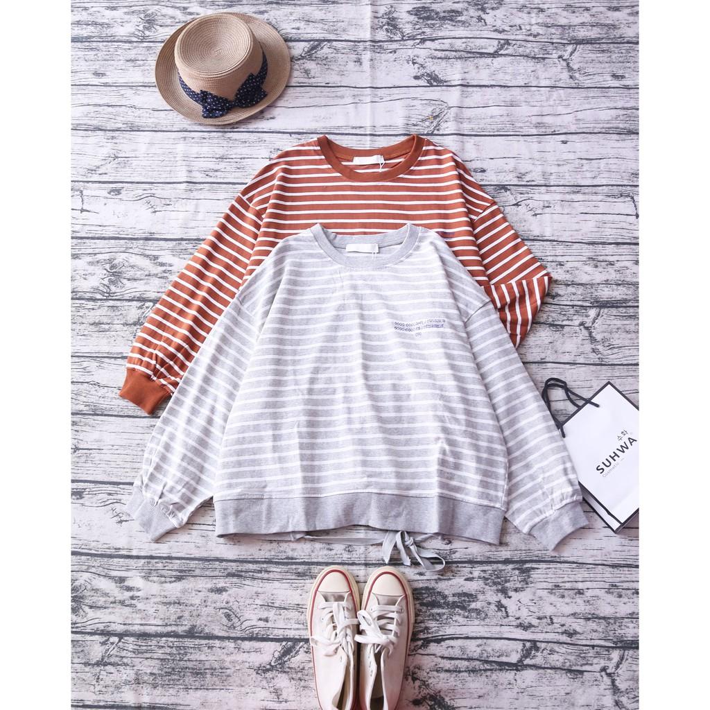 ÁO NỈ SỌC SWEATER CUTOUT HỞ LƯNG THẮT NƠ