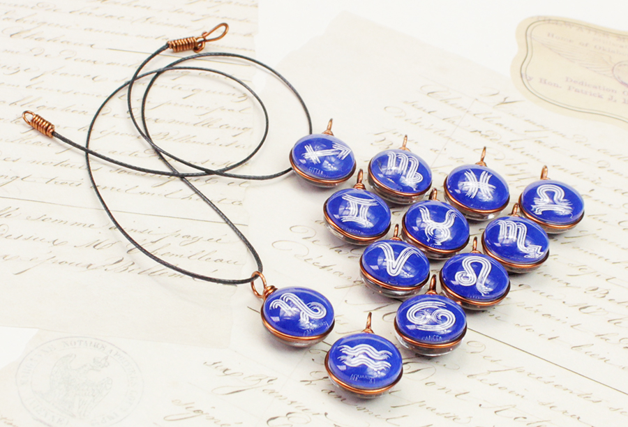 Dây chuyền mặt 14mm hình 12 cung hoàng đạo Zodiac màu sắc tươi sáng 14MM-004